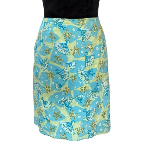Lilly Pulitzer Dresses & Skirts - Vintage Lilly Pulitzer Fan Print Pencil Skirt Size 4 Cotton Turquoise Yellow